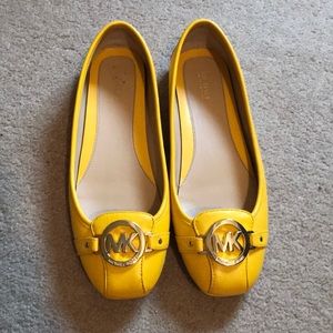 Leather Yellow Michael Kors Flats with Gold Emblem